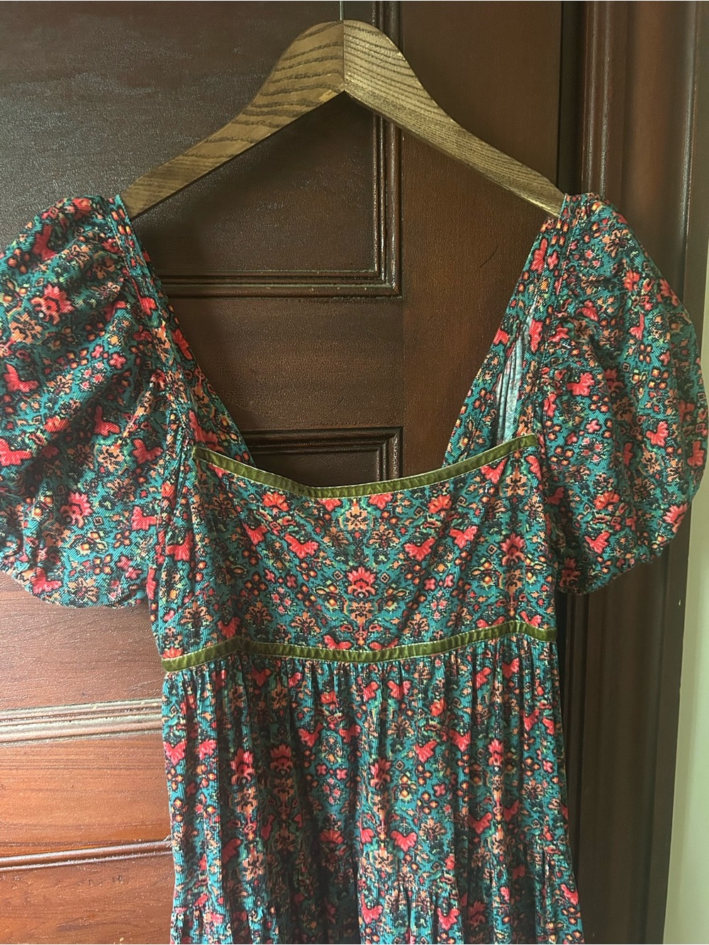 Free People Ashley Babydoll Tiered Maxi Dress Size Small Floral Velvet Ribbon - Picture 7 of 8